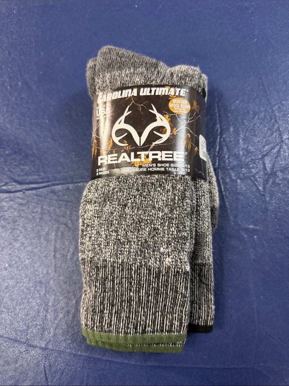 Realtree Men's Gray Heather Wool-Blend Casual Socks with Olive Trim